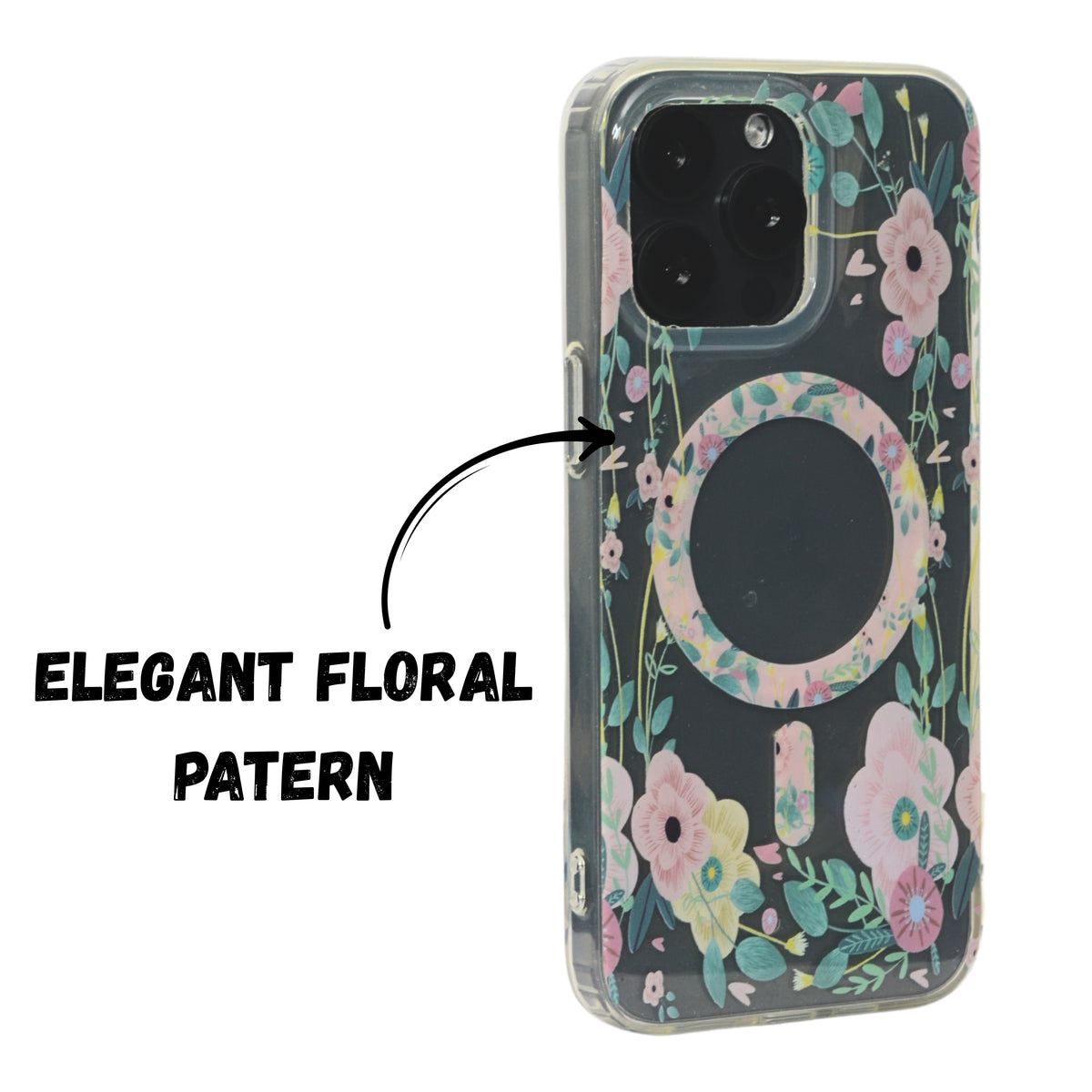 Floral Transparent MagSafe Shockproof Protection Phone Case For iPhone 14 Pro Max