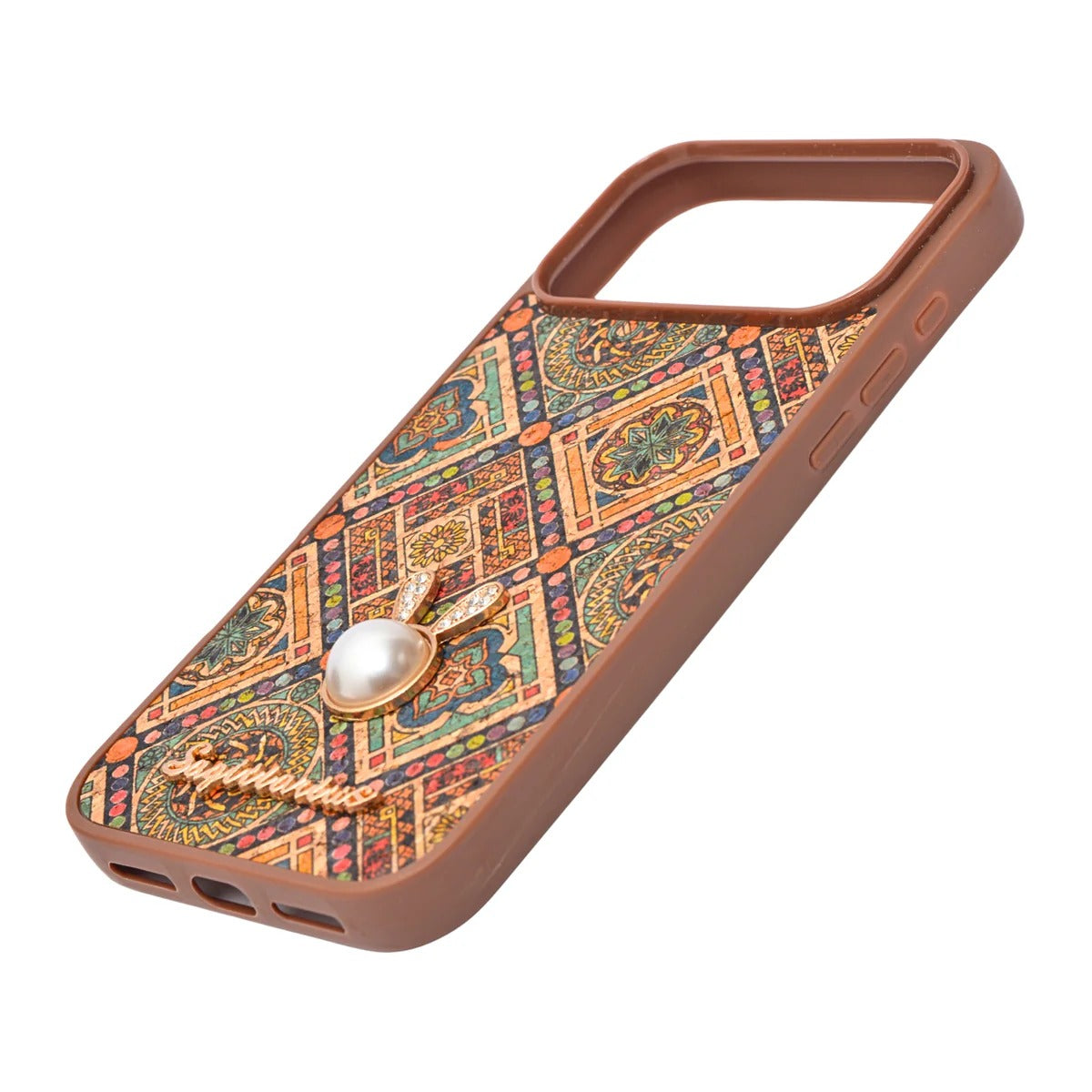 Bohemian Ethnic Print Cork Texture with Pearl Detail Phone Case for iPhone 17 Pro Max