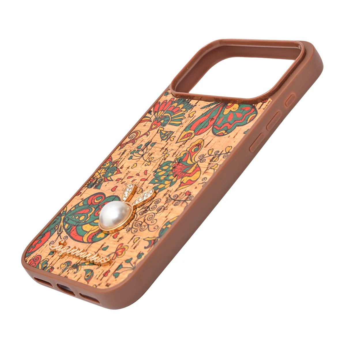 Bohemian Ethnic Print Cork Texture with Pearl Detail Phone Case for iPhone 17 Pro Max