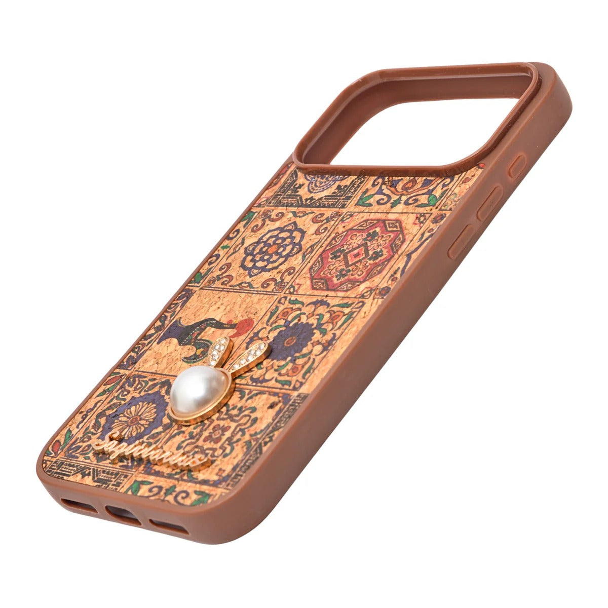 Bohemian Ethnic Print Cork Texture with Pearl Detail Phone Case for iPhone 17 Pro Max