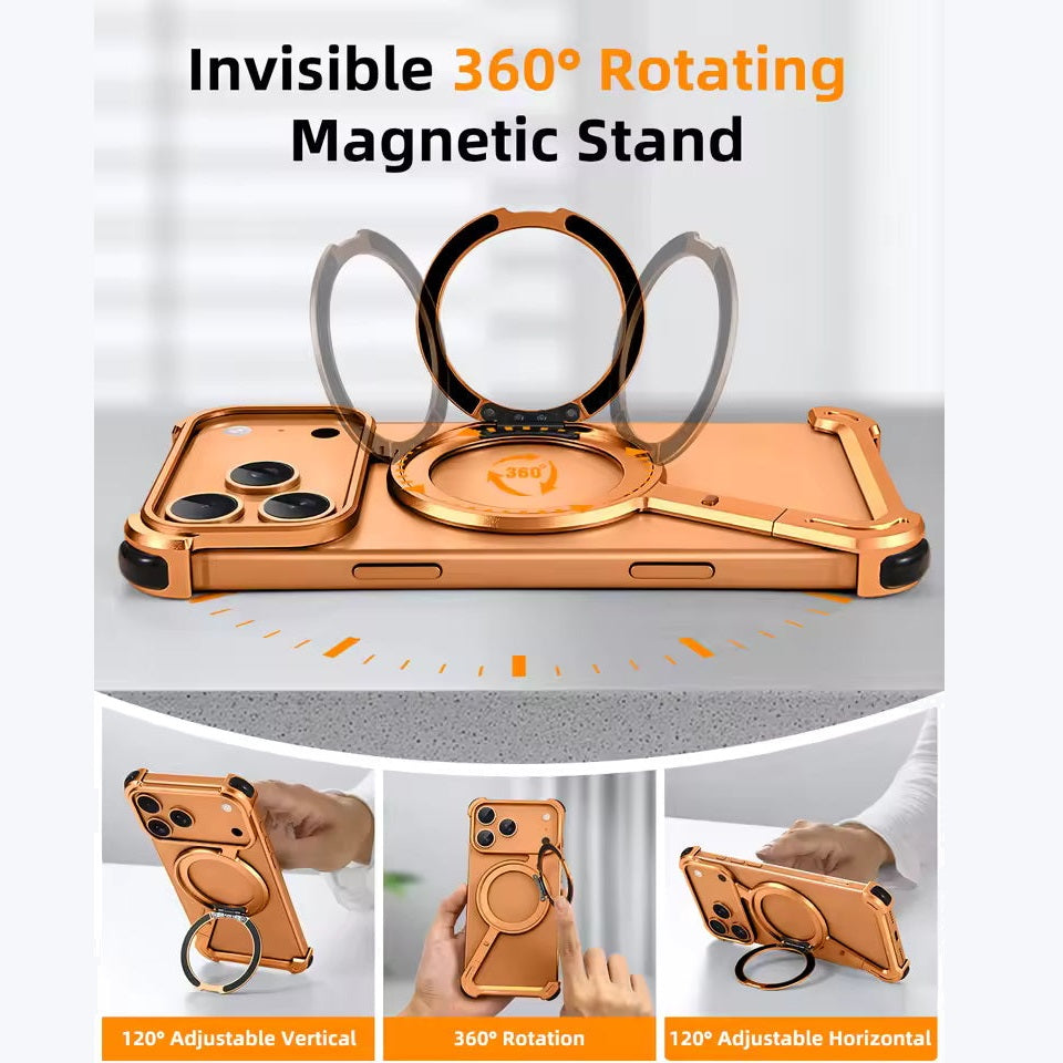 Z-Shape Metal Frameless MagSafe Rotation Stand Case For iPhone 17 Pro Max