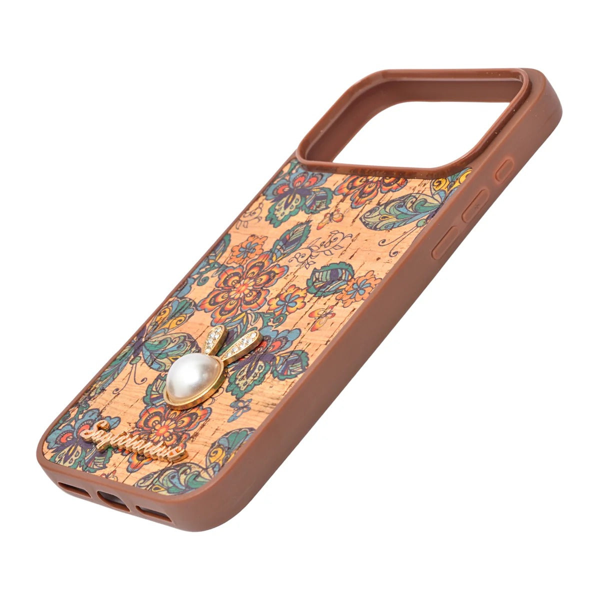 Bohemian Ethnic Print Cork Texture with Pearl Detail Phone Case for iPhone 17 Pro Max