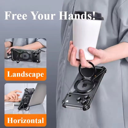 Z-Shape Metal Frameless MagSafe Rotation Stand Case For iPhone 17 Pro Max