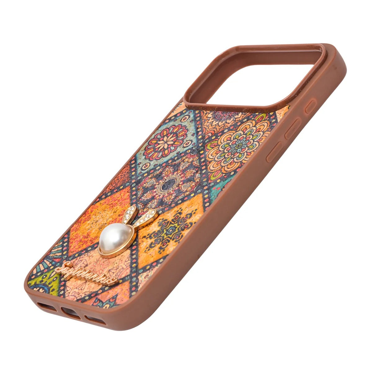 Bohemian Ethnic Print Cork Texture with Pearl Detail Phone Case for iPhone 17 Pro Max
