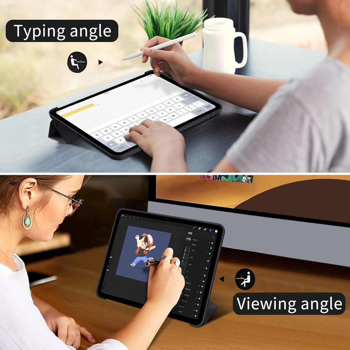 Smart Flexible & Protective Trifold iPad Case with Pencil Holder