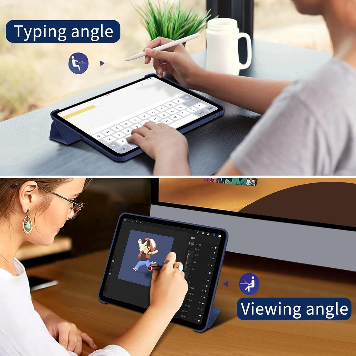 Smart Flexible & Protective Trifold iPad Case with Pencil Holder