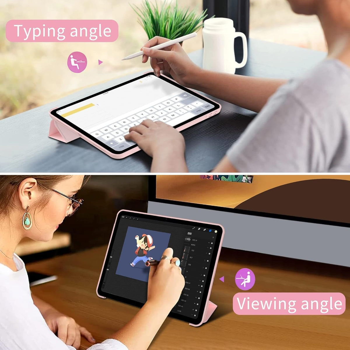 Smart Flexible & Protective Trifold iPad Case with Pencil Holder