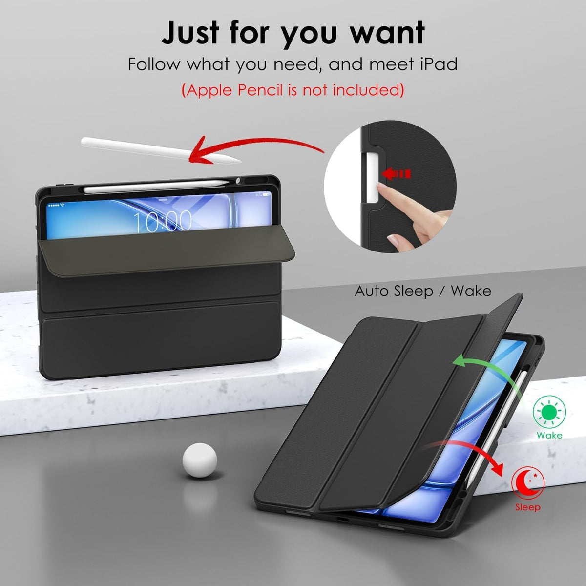 Smart Flexible & Protective Trifold iPad Case with Pencil Holder