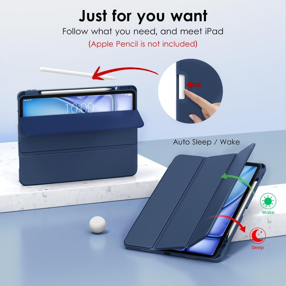 Smart Flexible & Protective Trifold iPad Case with Pencil Holder