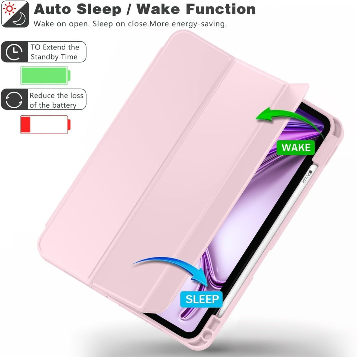Smart Flexible & Protective Trifold iPad Case with Pencil Holder