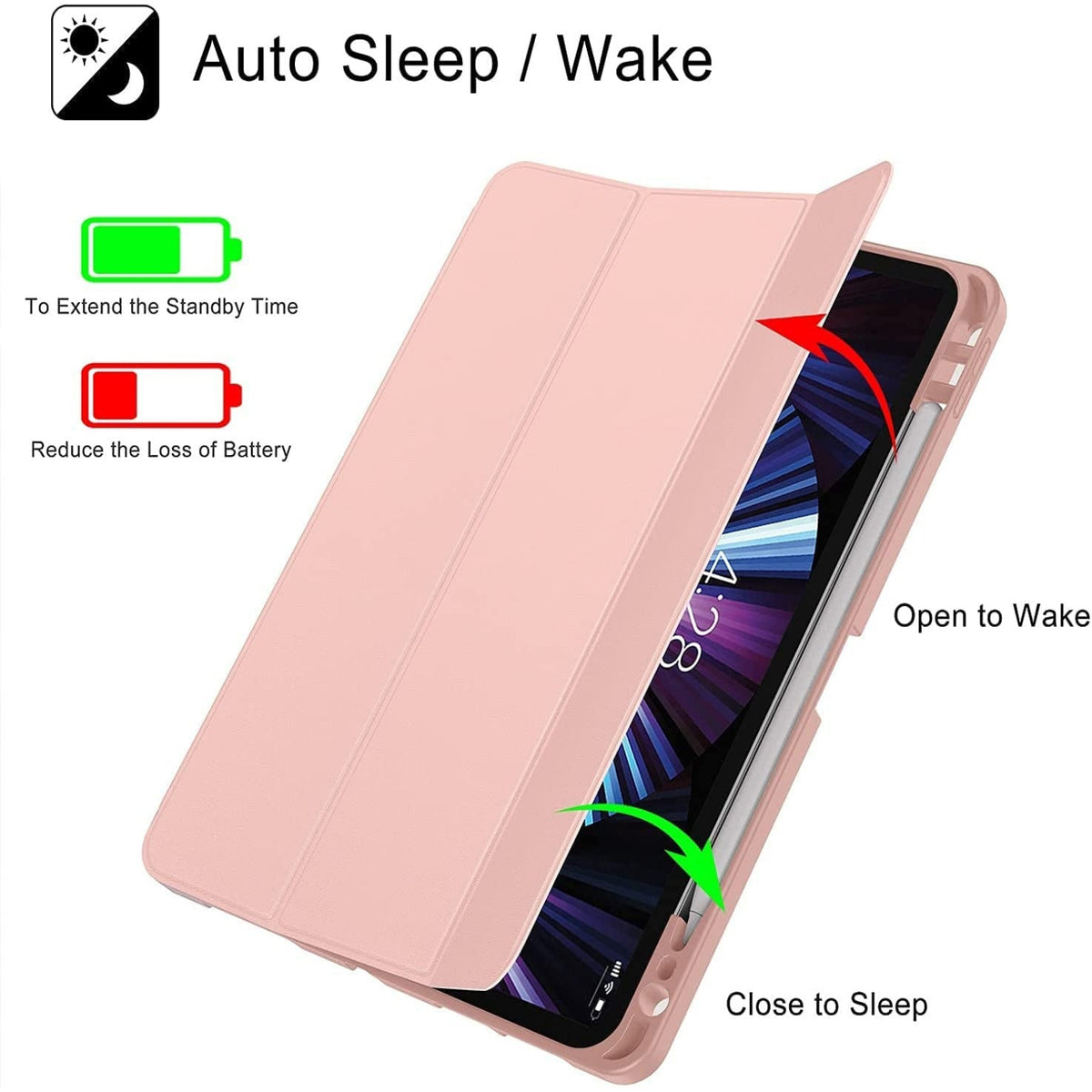 Smart Flexible & Protective Trifold iPad Case with Pencil Holder