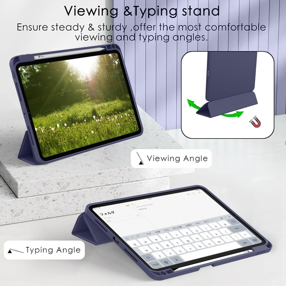 Smart Flexible & Protective Trifold iPad Case with Pencil Holder