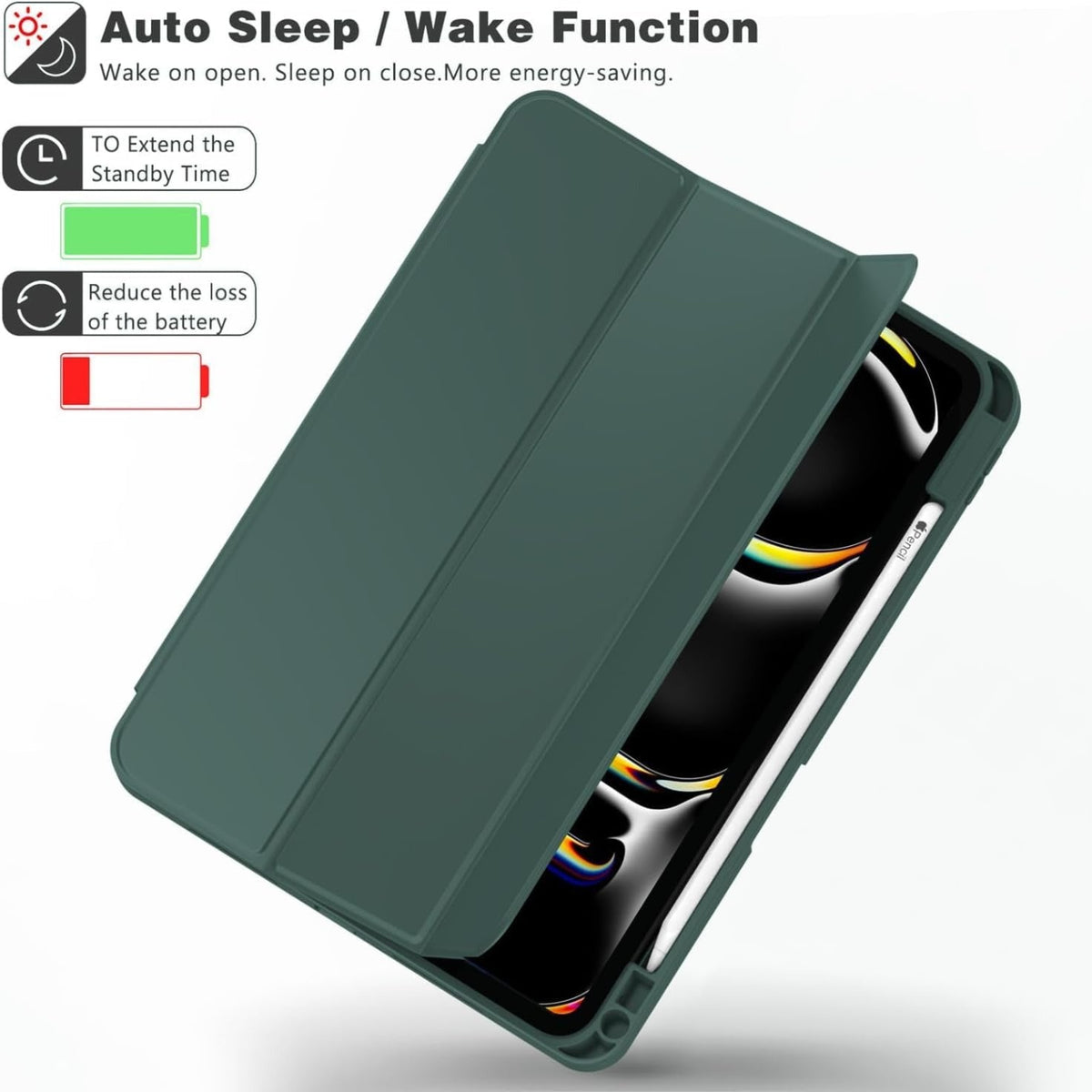 Smart Flexible & Protective Trifold iPad Case with Pencil Holder