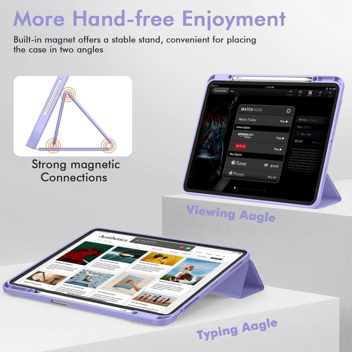 Smart Flexible & Protective Trifold iPad Case with Pencil Holder