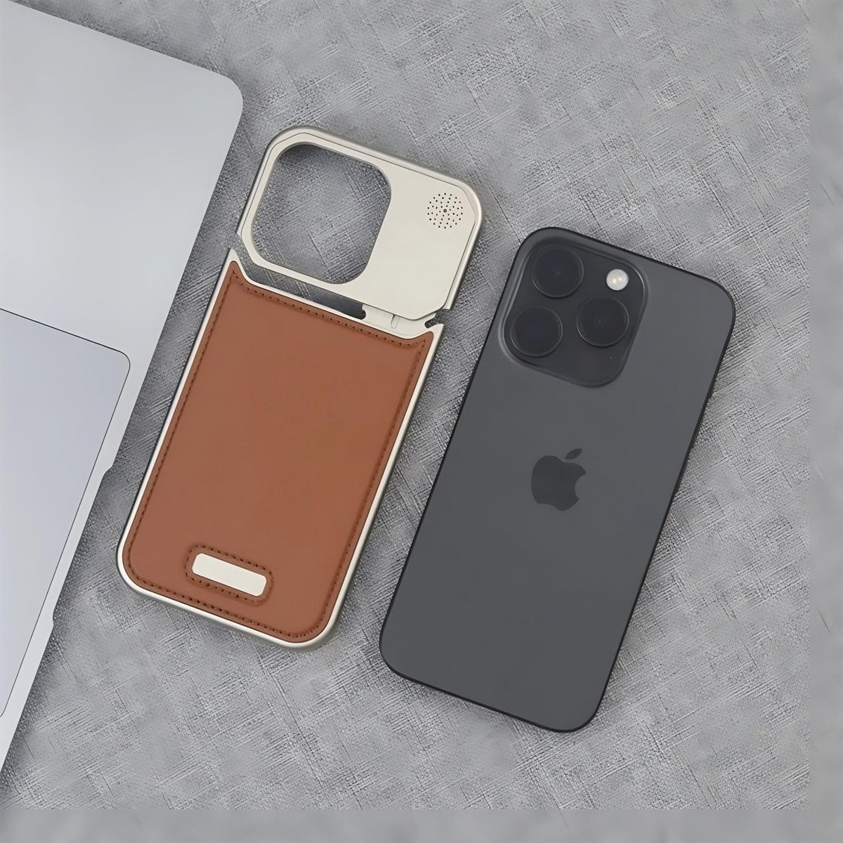 Metal Series Magsafe Leather Case With Titanium Frame