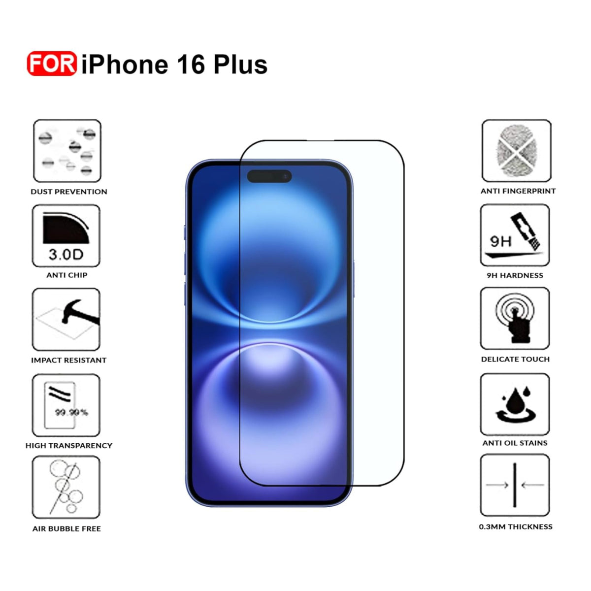 Ultra-Clear Tempered Glass Screen Protector for iPhone 16 Plus