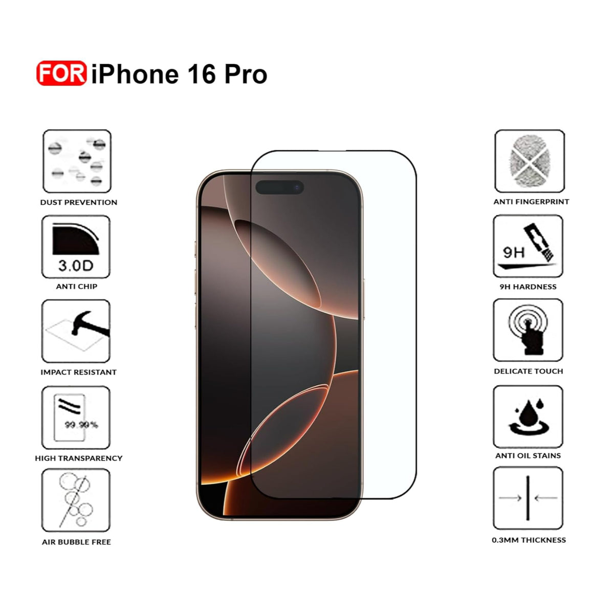 Ultra-Clear Tempered Glass Screen Protector for iPhone 16 Pro