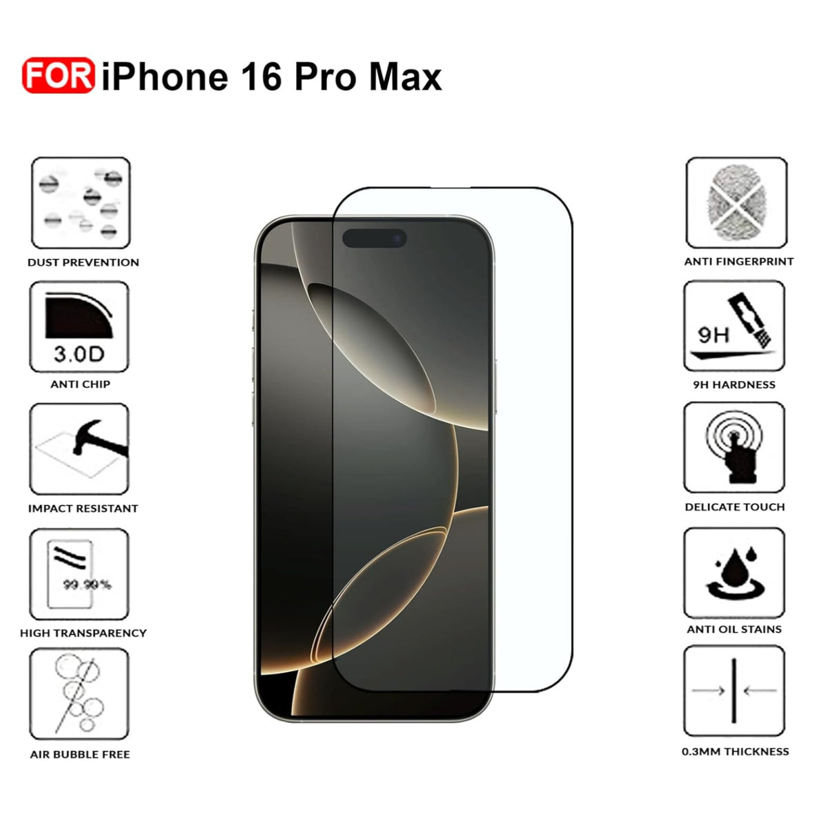 Ultra-Clear Tempered Glass Screen Protector for iPhone 16 Pro Max