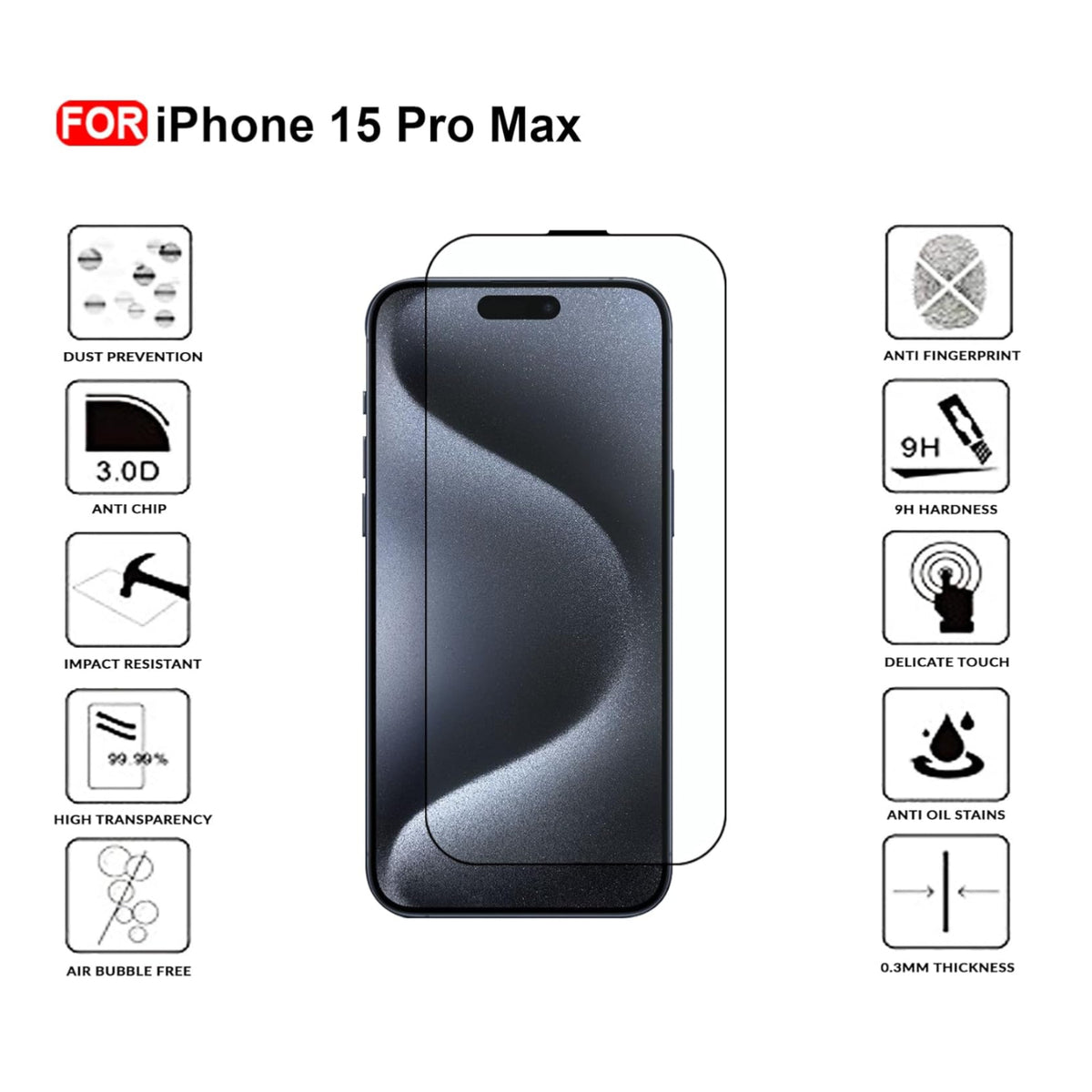 Ultra-Clear Tempered Glass Screen Protector for iPhone 15 Pro Max