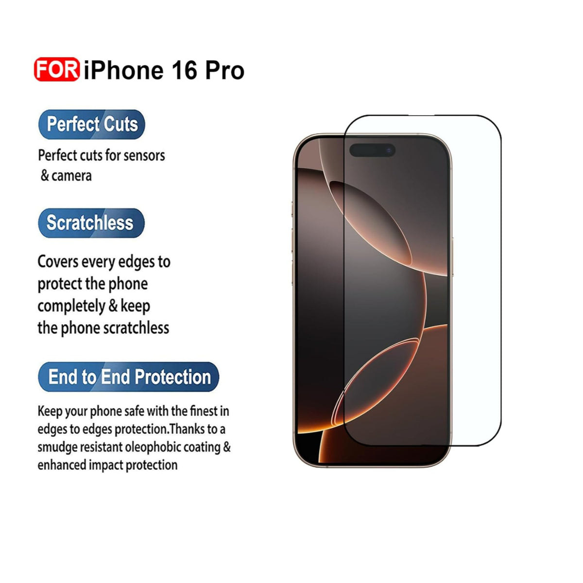 Ultra-Clear Tempered Glass Screen Protector for iPhone 16 Pro