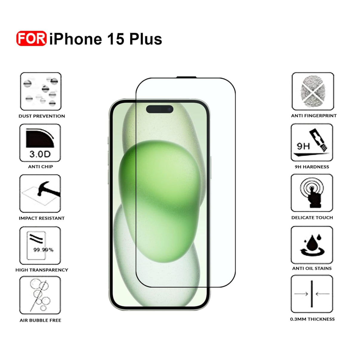 Ultra-Clear Tempered Glass Screen Protector for iPhone 15 Plus