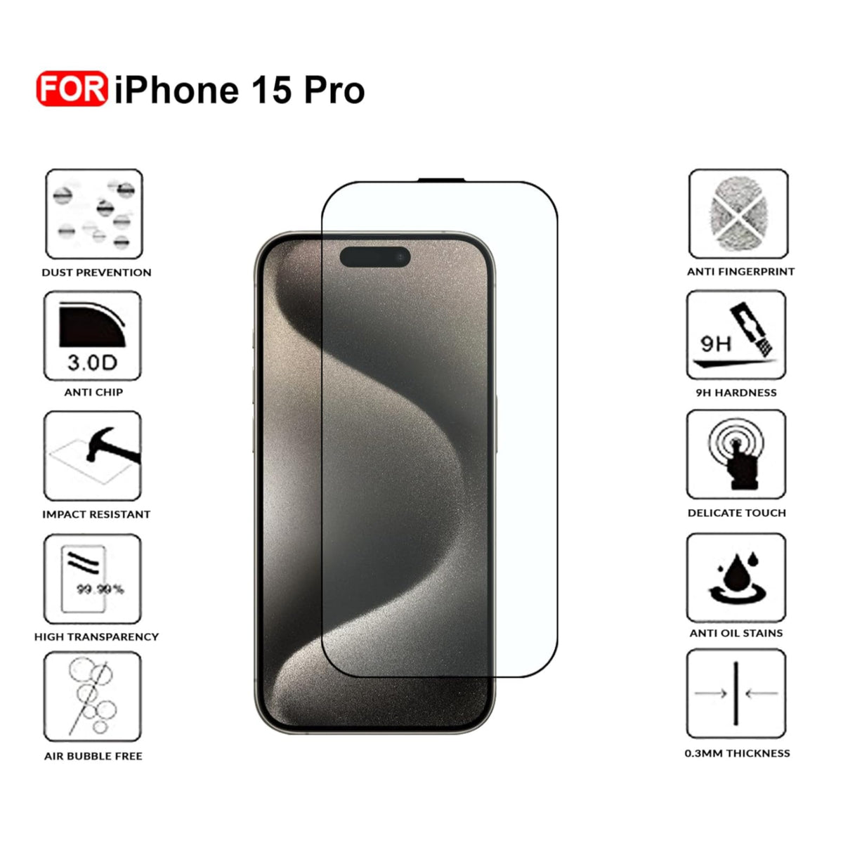 Ultra-Clear Tempered Glass Screen Protector for iPhone 15 Pro