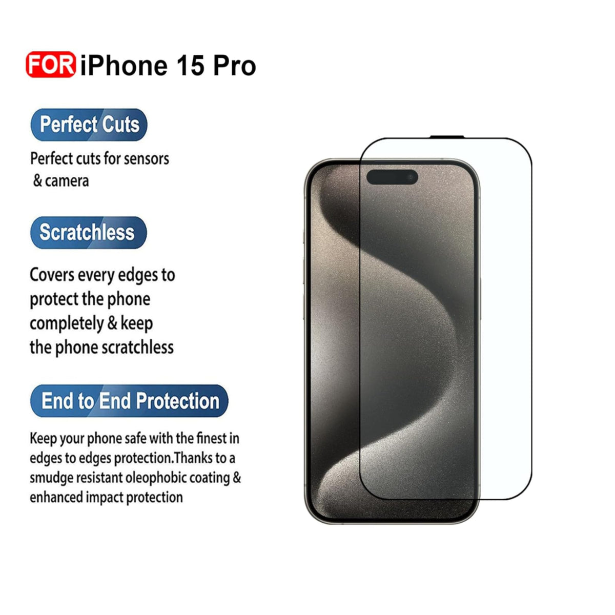 Ultra-Clear Tempered Glass Screen Protector for iPhone 15 Pro