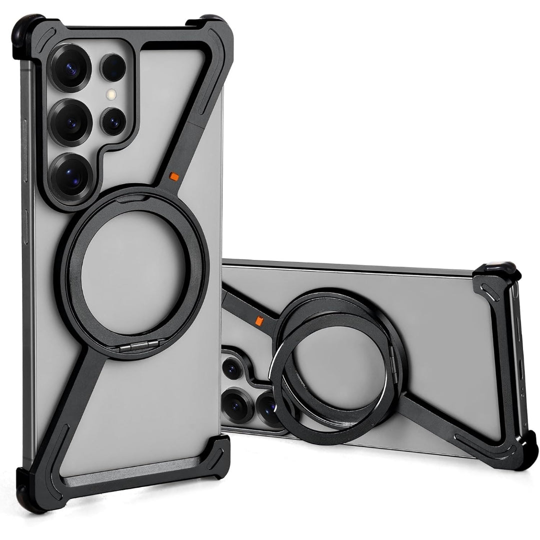 Z-Shape Metal Frameless MagSafe Rotation Stand Case For Samsung S25 Ultra