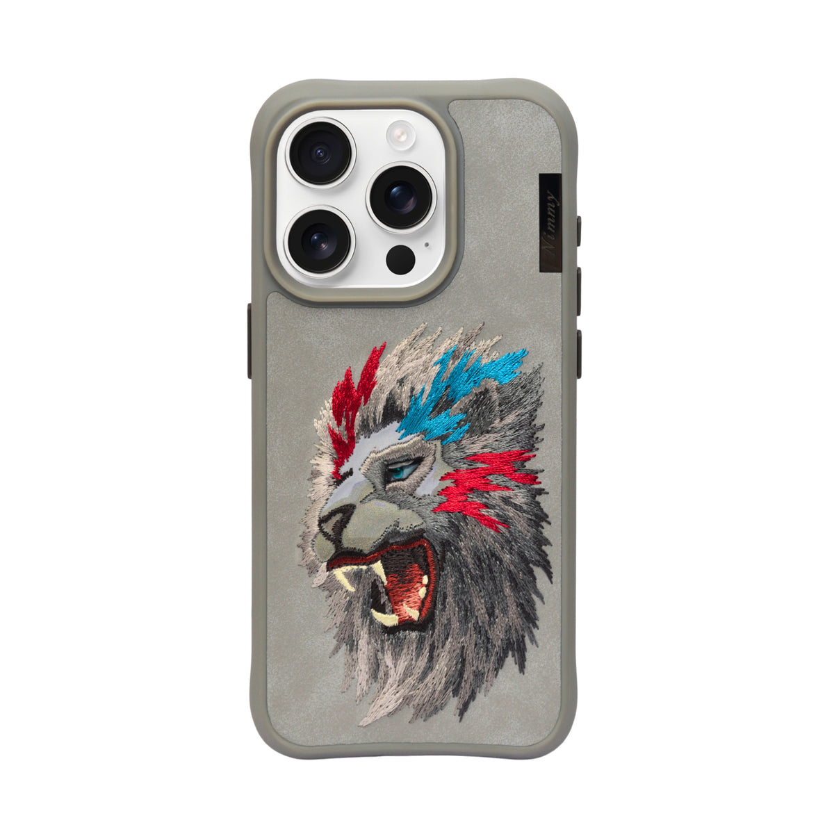 Nimmy 3D Embroidered Lion Leather Phone Case for iPhone 15 Pro