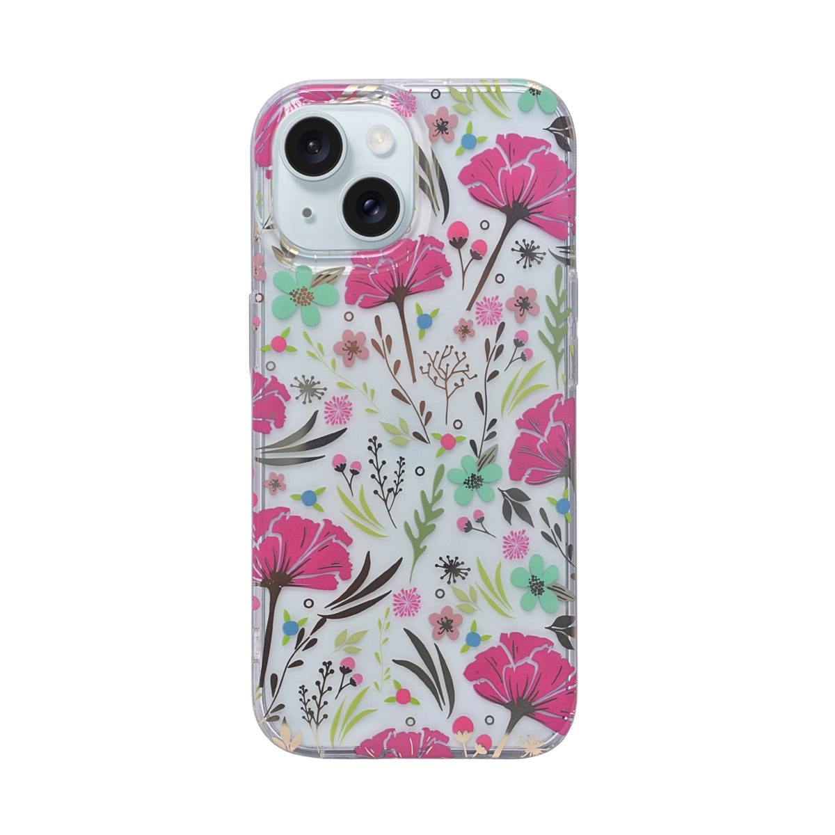 Vibrant Transparent Floral Pattern Phone Case for iPhone 15