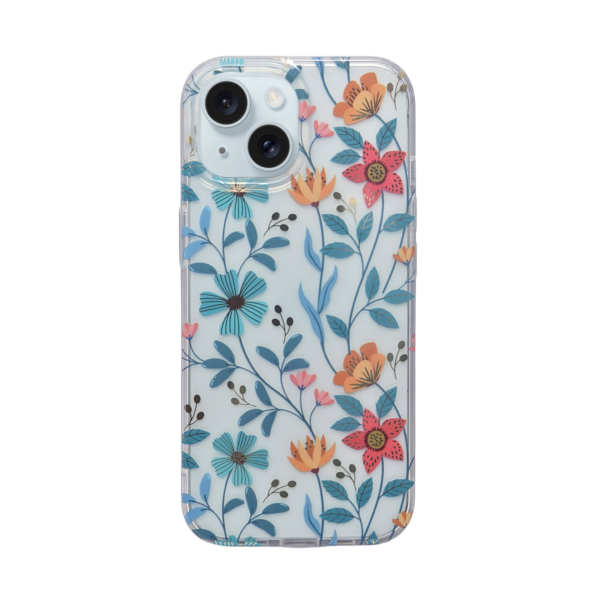 Vibrant Transparent Floral Pattern Phone Case for iPhone 15