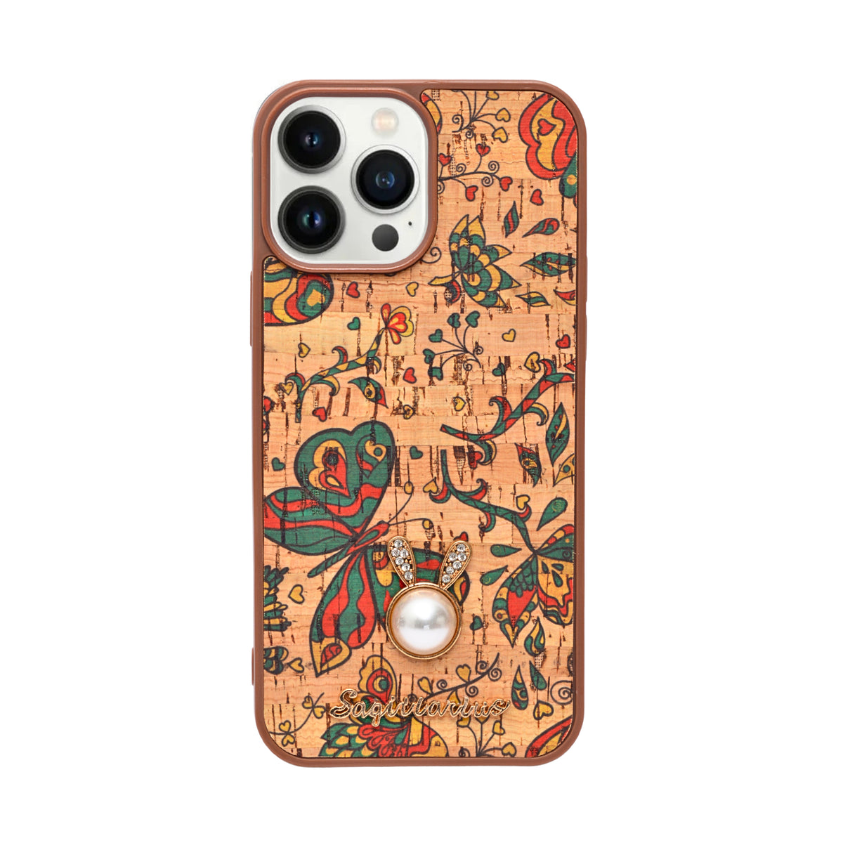 Bohemian Ethnic Print Cork Texture with Pearl Detail Phone Case for iPhone 13 Pro Max