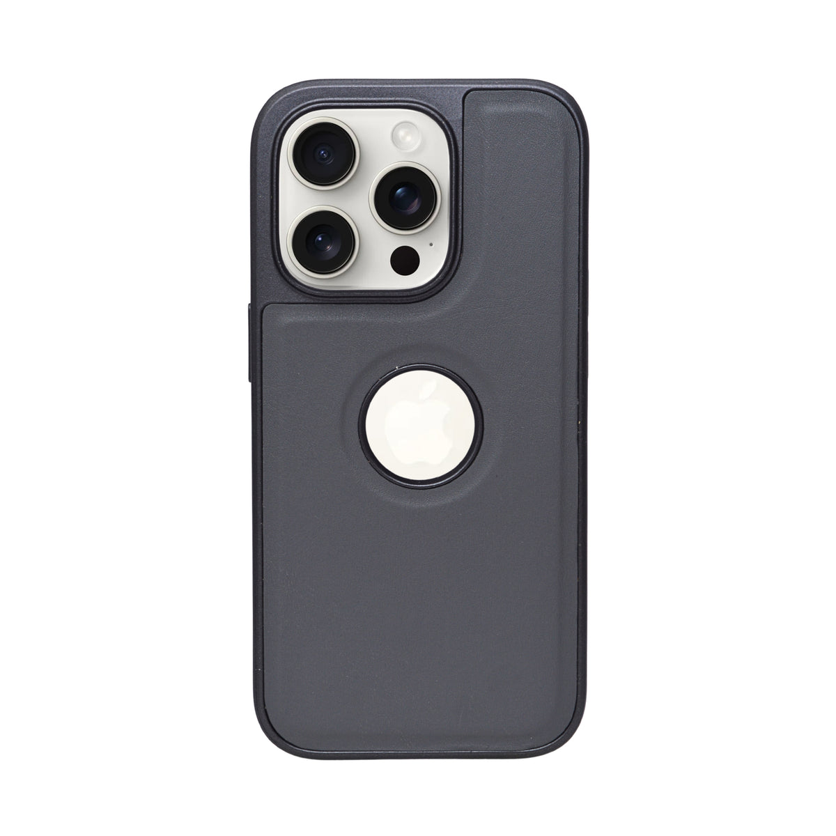Premium Leather Finish with Metallic Logo Ring Cutout Phone Case for iPhone 14 Pro