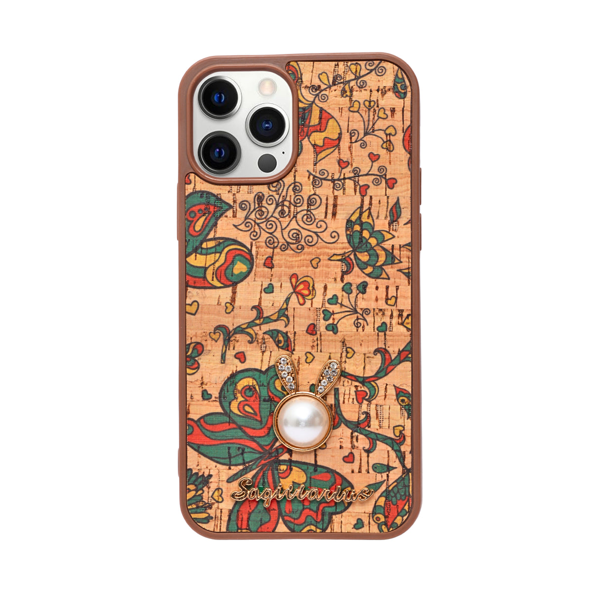 Bohemian Ethnic Print Cork Texture with Pearl Detail Phone Case for iPhone 12 / 12 Pro