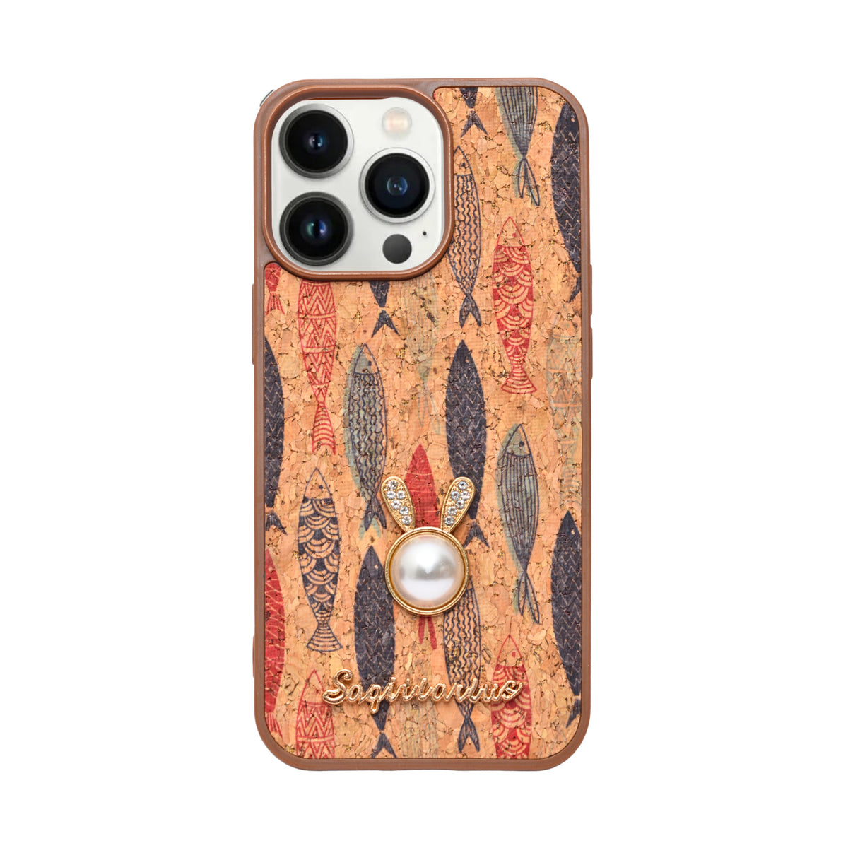 Bohemian Ethnic Print Cork Texture with Pearl Detail Phone Case for iPhone 13 Pro