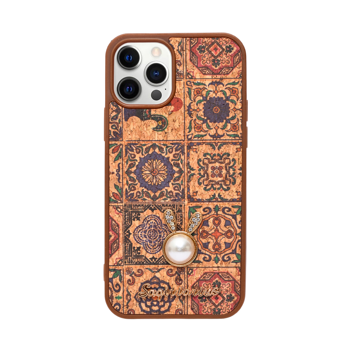Bohemian Ethnic Print Cork Texture with Pearl Detail Phone Case for iPhone 12 / 12 Pro