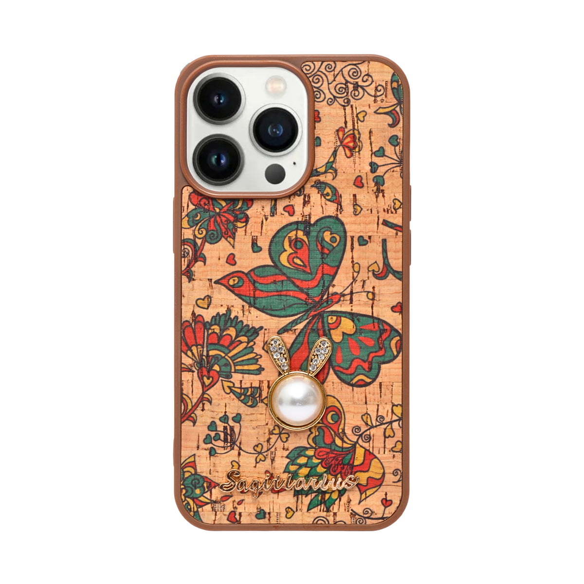 Bohemian Ethnic Print Cork Texture with Pearl Detail Phone Case for iPhone 13 Pro