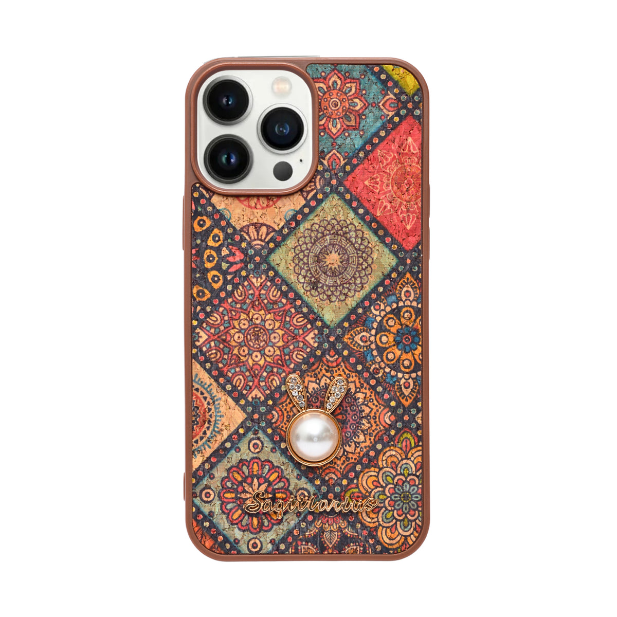 Bohemian Ethnic Print Cork Texture with Pearl Detail Phone Case for iPhone 13 Pro Max