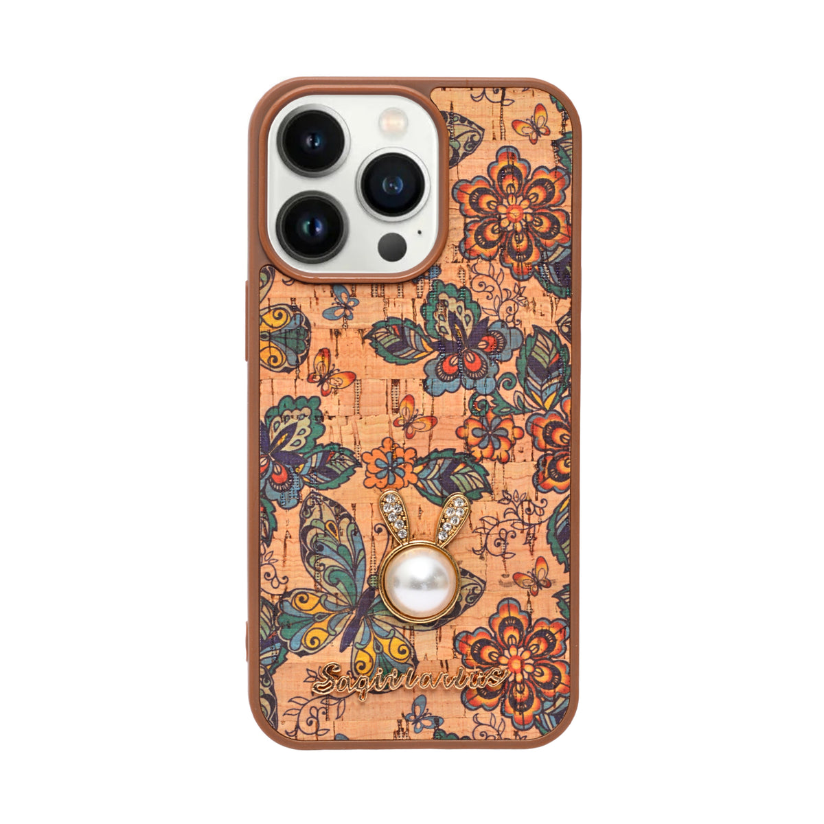 Bohemian Ethnic Print Cork Texture with Pearl Detail Phone Case for iPhone 13 Pro