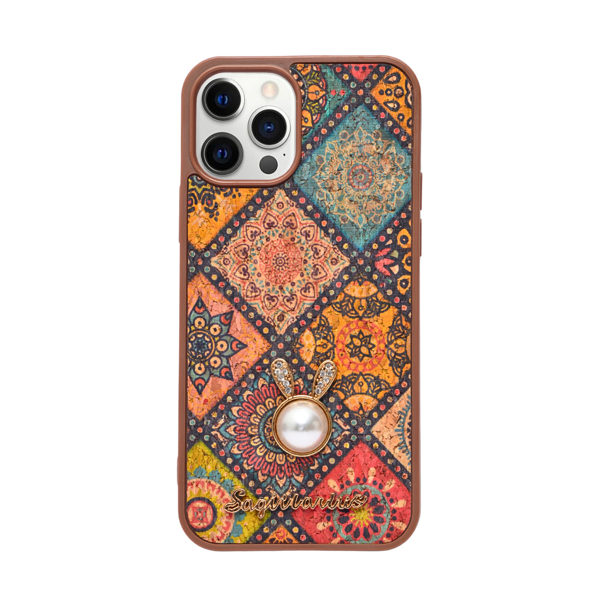 Bohemian Ethnic Print Cork Texture with Pearl Detail Phone Case for iPhone 12 / 12 Pro
