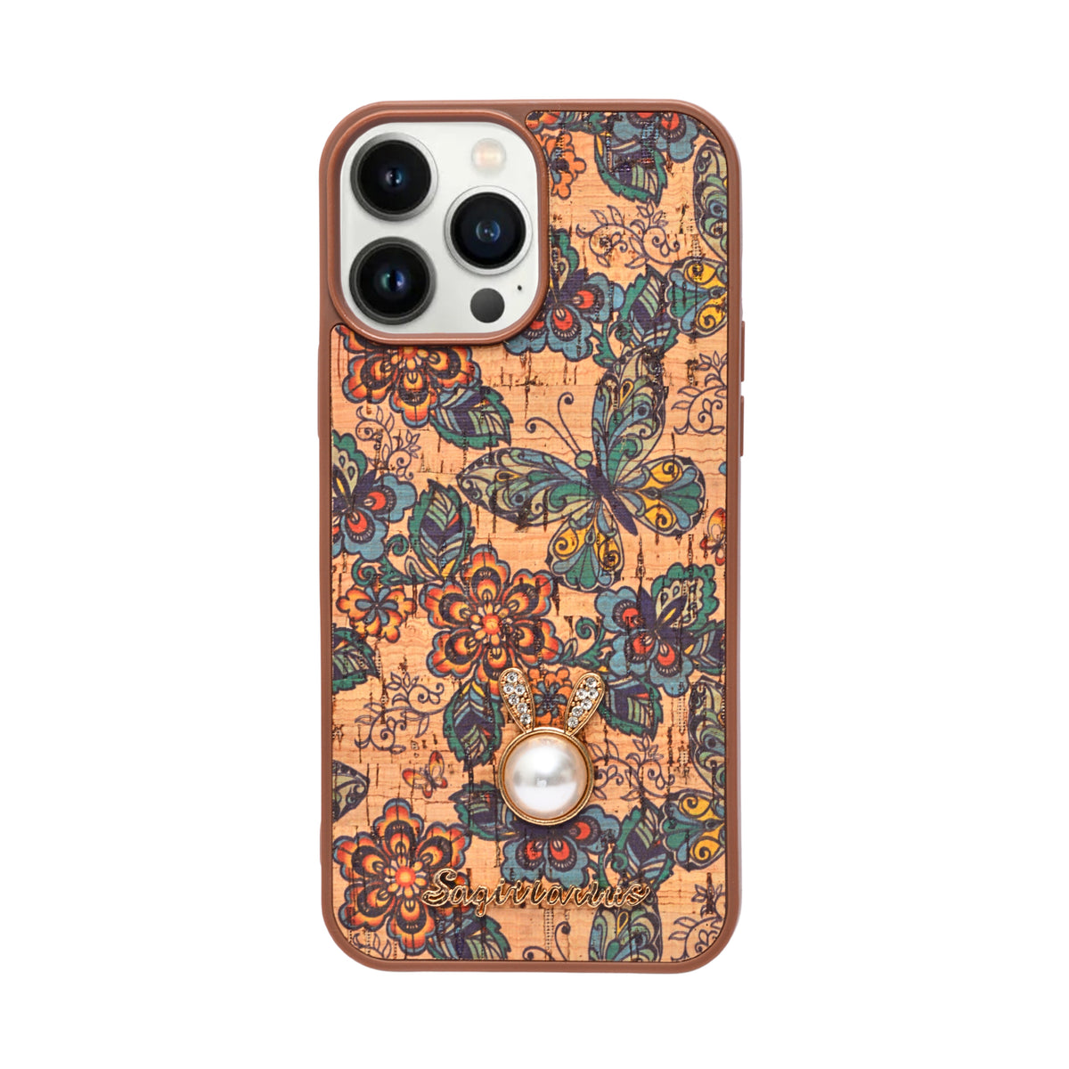 Bohemian Ethnic Print Cork Texture with Pearl Detail Phone Case for iPhone 13 Pro Max
