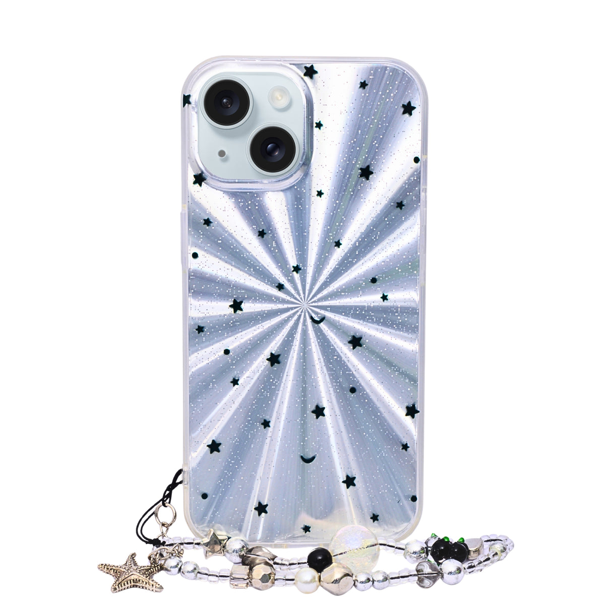 Midnight Stars Cosmic Sparkle with Beaded Wrist Strap Phone Case for iPhone 15