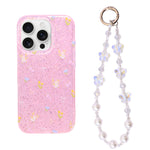Sparkle Floral Bow with Pearl & Butterfly Charm Wristlet Phone Case for iPhone 16 Pro