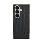 Carbon Fiber Texture with Golden Metallic Frame Phone Case For Samsung Galaxy Z Fold 7