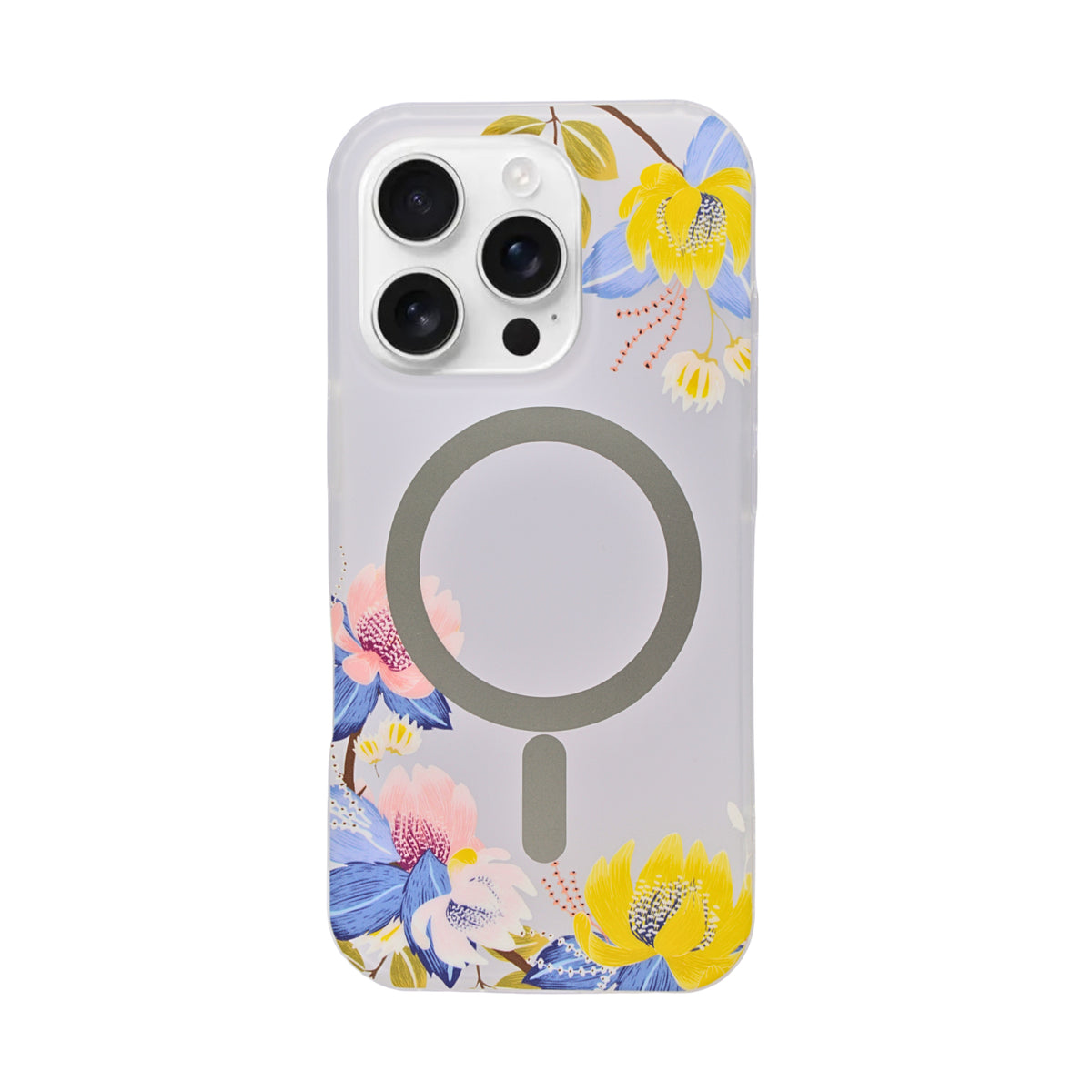 Transparent Floral MagSafe Compatible Phone Case for iPhone 16 Pro