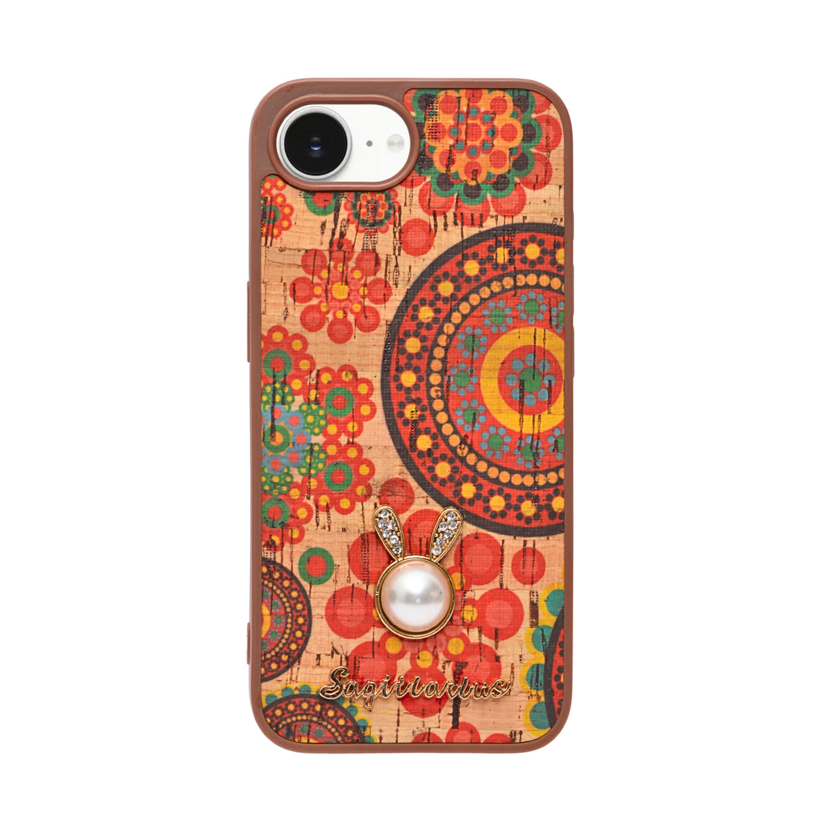 Bohemian Ethnic Print Cork Texture with Pearl Detail Phone Case for iPhone 16e