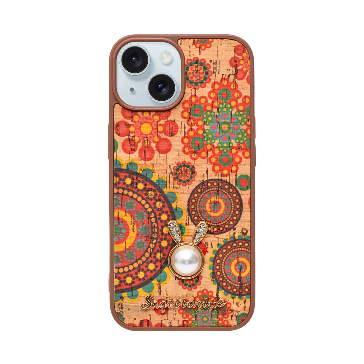 Bohemian Ethnic Print Cork Texture with Pearl Detail Phone Case for iPhone 15