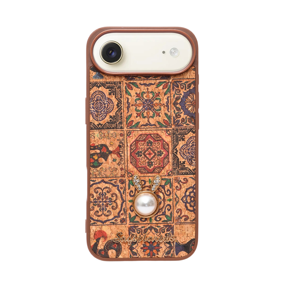 Bohemian Ethnic Print Cork Texture with Pearl Detail Phone Case for iPhone 17 Air
