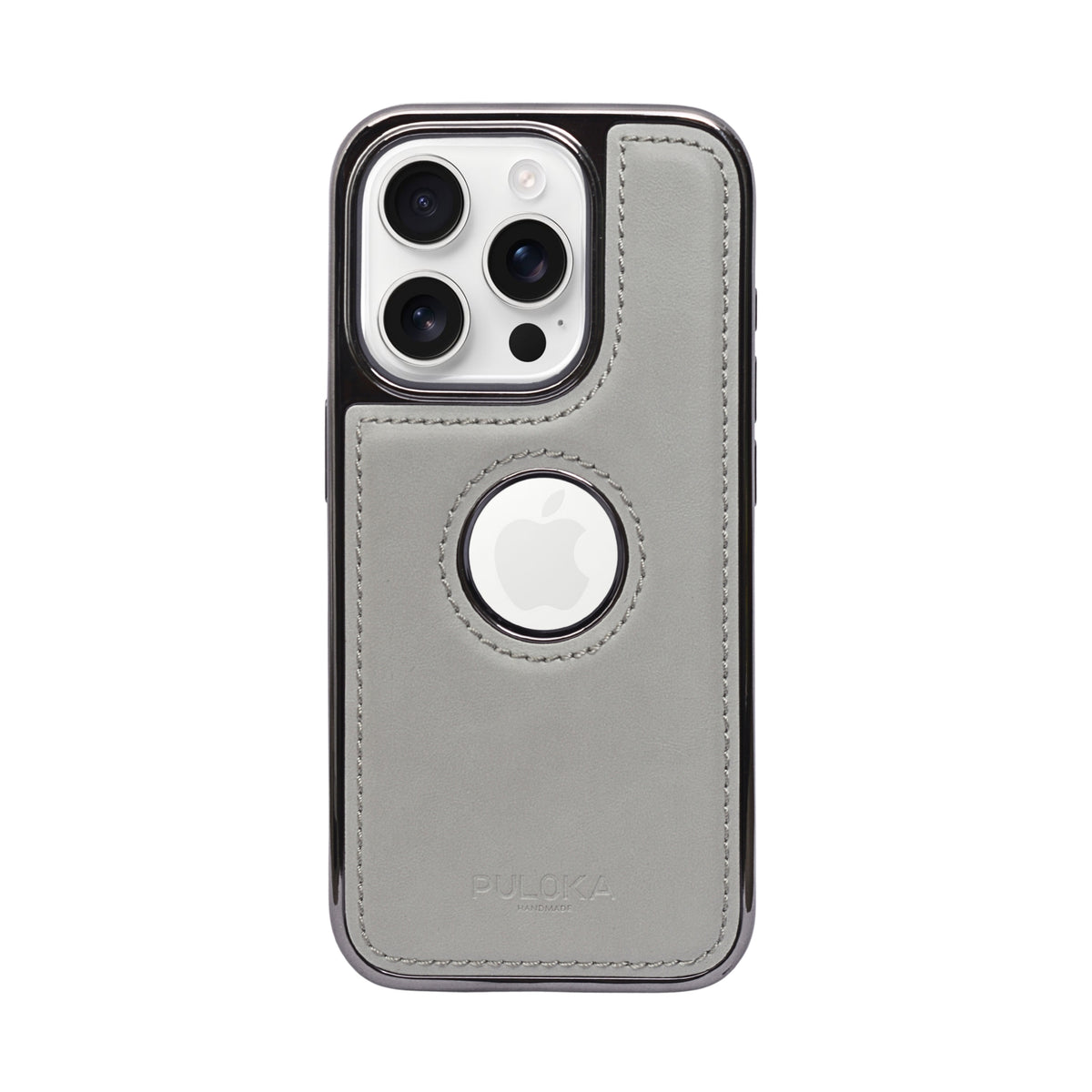 Stitched Leather Logo Visible Vintage Ultra Slim Protective Cover For iPhone 15 Pro