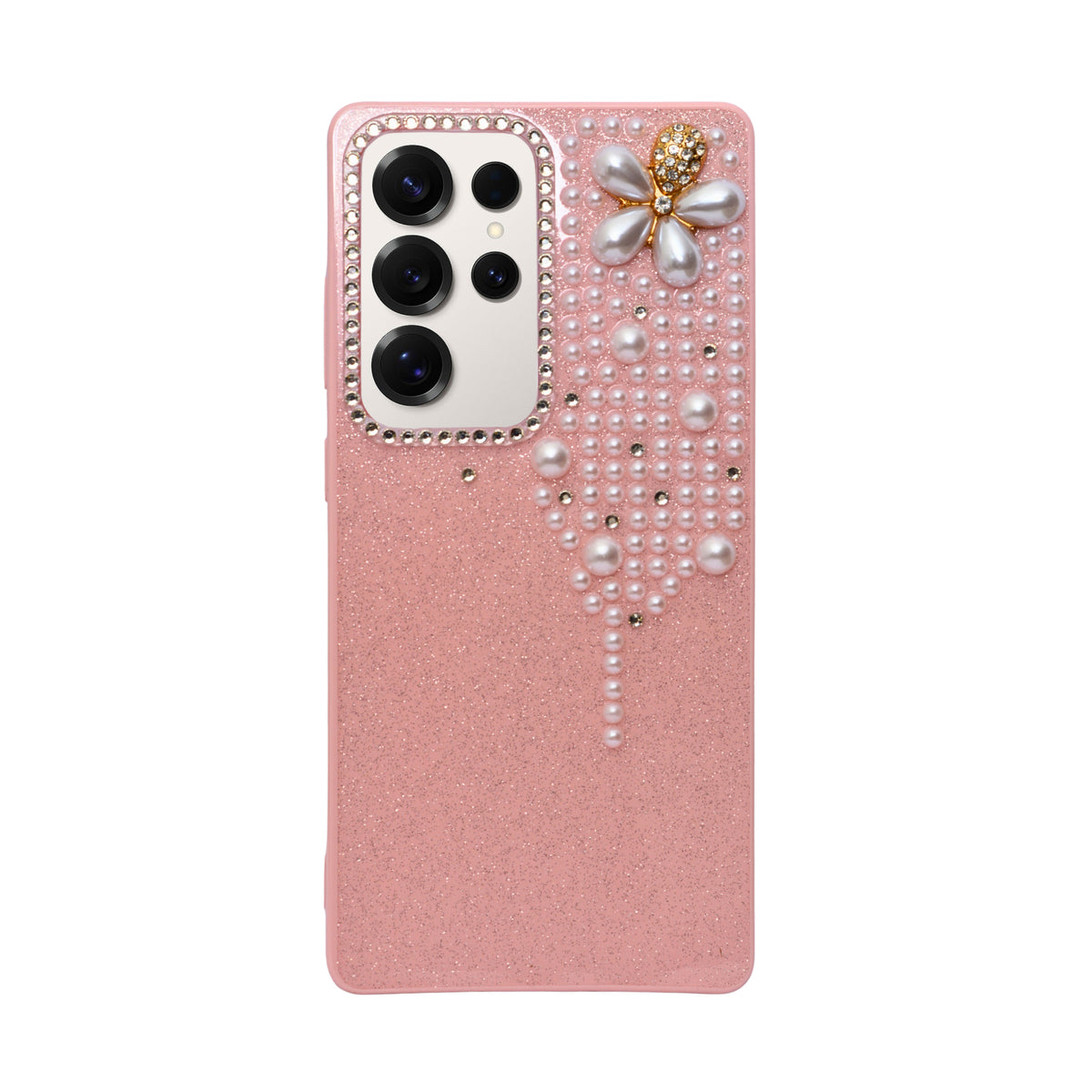 Luxury Glitter Finish with 3D Pearl Flower Design Phone Case for Samsung S23 Ultra